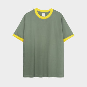 T-shirt décontracté pour homme en coton noir surdimensionné à col rond et manches courtes avec bordure contrastante blanche - Product Image 3