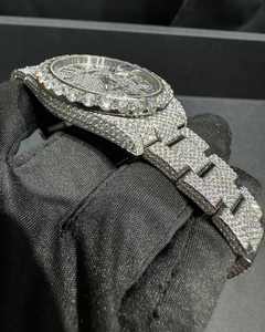 Montre Hip Hop de Luxe Iced Out, Cadran Romain en Acier Inoxydable Argenté avec Diamants, Style Bling Bling Rapper, Mouvement ETA, Boîtier 40mm - Product Image 3