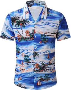 Ensemble 2 pièces décontracté pour hommes, style hawaïen, chemise boutonnée avec short assorti, tenue de vacances - Product Image 1
