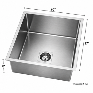Fregadero de Cocina de Acero Inoxidable Grado 304, de un Solo Tazón, Cuadrado, para Instalar Bajo Encimera, Acabado Cepillado - Product Image 4