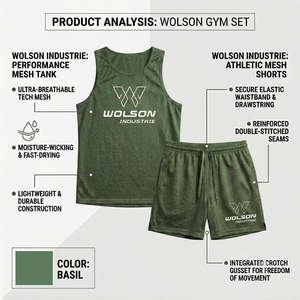 Wolson Industry Men's Custom Logo <b>Athletic</b> Gym T-Shirt Shorts Set Breathable Quick-Dry 100% Polyester Summer Workout Casual Wear - Product Image 4