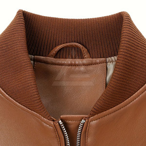 Men Leather Bomber <b>Jacket</b> Genuine Leather <b>Zip</b> <b>Up</b> Casual Flight <b>Jacket</b> With Ribbed Cuffs Elastic Hem And Everyday Comfort - Product Image 6