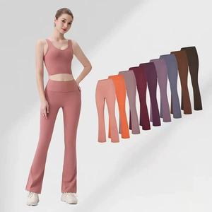 Pantalones de yoga de pierna ancha para mujer, personalizados por OEM, que absorben la humedad, leggings de cintura alta con corte de bota, venta al por mayor, fabricados por TRIOTAKE INDUSTRY - Product Image 1
