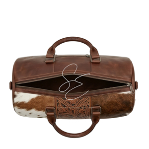 Western Cowhide <b>Leather</b> Duffle Bag Tooled Weekender Travel Bag Hair On Hide Overnight Handbag for <b>Women</b> <b>Holdall</b> Carryall Bag - Product Image 4