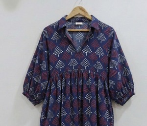 Robe midi en coton imprimée à la main pour femme, tenue de plage, robe d'été florale bohème, coupe ample, tissu doux et respirant - Product Image 1