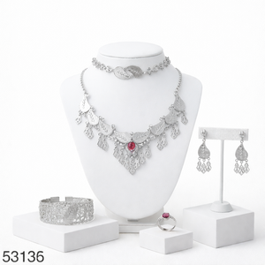 Ensemble collier et boucles d'oreilles élégants pour femme, plaqué or, zircon, design feuille tendance, chaîne corde 16 pouces, modèle 53137 - Product Image 6