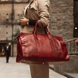 Mens Glossy Brown Genuine Leather Zipper Lightweight Duffle Bag Large Weekender Travel Carry Luggage Overnight Tote Modern - Product Image 1
