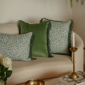 Bullion Fringe Pistachio Velvet <b>Cushion</b> <b>Cover</b> 50x50cm - Product Image 3