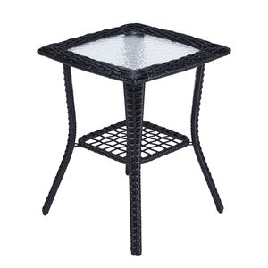 Table d'appoint extérieure en osier noir avec plateau en verre, table d'appoint en rotin pour patio, table de bistrot pour jardin intérieur, véranda, balcon - Product Image 5