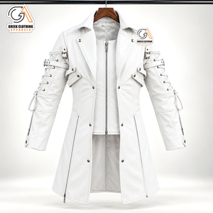 HEMA |   Veste longue en coton pour homme, style punk blanc, fermeture éclair, col zippé, coupe ajustée, imperméable, respirante, écologique, vintage - Product Image 4