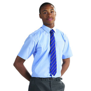 Camisa de Uniforme Escolar Primaria con Corbata, Algodón Oxford, Manga Corta, Azul, Unisex, para Niños, con Detección de Metales - Product Image 6