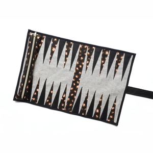 Portable Travel Backgammon Set Foldable Leopard Print Fabric Roll Up Board <b>Game</b> Premium Quality Luxury Roll Up Backgammon Set - Product Image 1