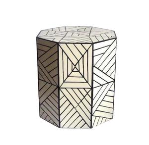 Royal Chevron bone inlay <b>table</b> Featuring a unique hexagonal shape and a subtle black <b>white</b> color a seat or a <b>side</b> for home decor - Product Image 5