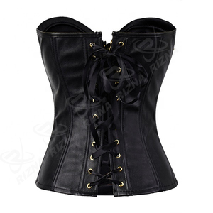 Overbust Firm Daily Use Waist <b>Trimmer</b> Belt Weight Loss Steel Boned <b>Black</b> Satin Leather Silk Corset Adjustable Plain Best Quality - Product Image 3