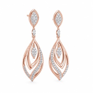 Pendientes de Oro Rosa con Diamantes Marquise en Forma de Gota, Joyería de Lujo para Boda, Engaste de Canal - Product Image 5