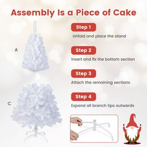 Albero di Natale Artificiale Bianco 5-8 Piedi con Gambe in Metallo Solido, Abete in PE per Decorazioni Interne - Product Image 5