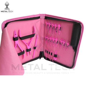 Kit d'outils pour extensions de cheveux rose, fournisseur OEM en gros, comprenant des pinces de fusion à froid, des pinces de sectionnement, un tire-fil et un ensemble d'aiguilles à boucle - Product Image 4