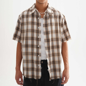 เสื้อเชิ้ตแขนสั้นลายสก็อตผู้ชาย ปกคอพับ ผ้าแฟลนเนลระบายอากาศ ใส่ได้ในฤดูใบไม้ร่วง เสื้อเชิ้ตติดกระดุมแบบครอปสำหรับผู้ชาย - Product Image 6