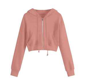 Women's <b>Cropped</b> <b>Zip</b> <b>Up</b> Hoodie Long Sleeve Drawstring Hooded Sweatshirt Casual Lightweight Crop Jacket Soft Hooded Sweatshirt - Product Image 1