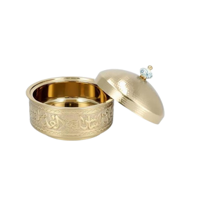 Casserole moderne argentée et dorée avec support floral décoratif, récipient de rangement haut de gamme en métal pour fondue, couvercle martelé, nouvelle arrivée - Product Image 3
