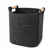 Panier de rangement moderne en feutre extra épais de style nordique avec poignées en bois, bac à linge écologique pour l'organisation de la maison et du bureau
