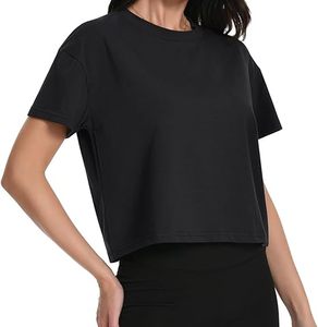 Custom Women Black Color Workout <b>Crop</b> <b>Top</b> Short Sleeve Knitted T-Shirt Casual Wear - Product Image 1