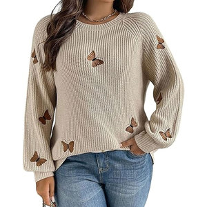 Pull-over décontracté pour femme en coton tricoté 100 % avec broderie florale élégante, col rond, haute qualité, séchage rapide et respirant - Product Image 1