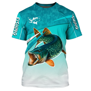 เสื้อตกปลาแบบซับลิเมชั่น UPF 50 เสื้อป้องกันรังสียูวีสำหรับผู้ชาย เสื้อตกปลาโพลีเอสเตอร์แบบสวมหัว เสื้อกันแดดสำหรับผู้ใหญ่ สีฟ้า สีเขียว สีแดง - Product Image 6