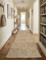 HARI ENTERPRISES Handgewebter Natürlicher Jute-Teppich mit Niedrigem Flor, Dünner Flächenteppich mit Geometrischem Rautenmuster |   Umweltfreundlicher Geflochtener Boho-Teppich