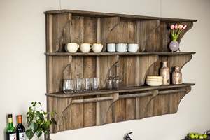 Estante de Cocina Rústico de Madera de Olmo, Estante de Almacenamiento de Madera Montado en la Pared, Organizador de Cocina Estilo Cottage o Granja - Product Image 5