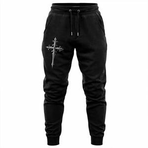 กางเกงวอร์มขายาวสีดำสำหรับผู้ชาย พิมพ์ลายกราฟิก ผ้าฝ้ายผสม ทรงเข้ารูป สตรีทแวร์ กางเกงลำลองมีกระเป๋าแบบมีเชือกผูก - Product Image 5