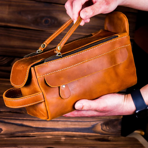 ชุดหนัง Dopp สำหรับผู้ชายชุดที่โกนหนวดหนังชุดเครื่องแป้งหนังกระเป๋าหนัง Dopp ชุดเสริมสวย - Product Image 1