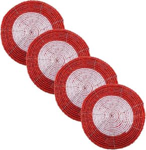 Sous-verre rond en perles de verre rouges, couleur unie, accessoire de décoration de table - Product Image 6