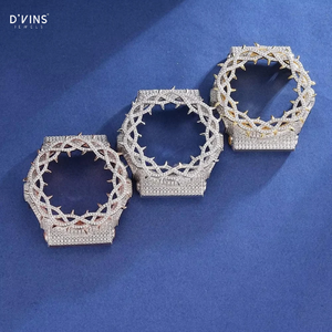 D'VINS Lunette de montre Hip Hop plaquée or rose, motif épines de gazon, Moissanite, 19-25MM, Remplacement de protection de montre pour Dj13254hj - Product Image 1