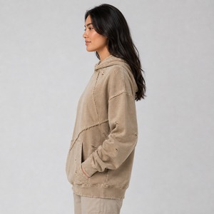 Sudadera con capucha estilo grunge desgastada, oversize, vintage, para mujer, lavada, holgada, de ajuste relajado, de forro polar suave, con borde deshilachado - Product Image 6