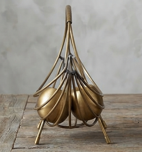 Gold Plated Fruit <b>Basket</b> Geometric <b>Metal</b> <b>Storage</b> <b>Basket</b> With Handle Vintage Style Home Decor Tableware - Product Image 1