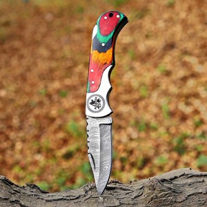 Cuchillo de Bolsillo Plegable Clásico UA Supplies, Hecho a Mano en Damasco, con Bloqueo de Seguridad, para Caza y Uso Industrial, Garantía de 1 Año, 6.5 Pulgadas, Personalizado - Product Image 1