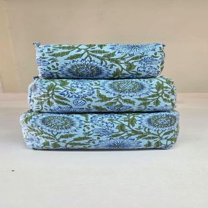 Quilted Cotton Travel & Daily Use <b>Drawstring</b> <b>Toiletry</b> <b>Bag</b> Set of 3 Makeup <b>Bag</b> WashBag - Product Image 1