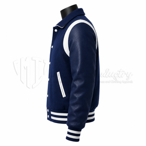 Chaqueta Letterman Azul, Cuerpo de Lana, Cuello Alto, Resistente al Viento, Transpirable, Ecológica, Unisex, Invierno, Proveedor de Logotipos Personalizados - Product Image 5