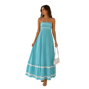Robe longue d'été pour femme à bretelles spaghetti, imprimé color block, élégante, pour la plage, les soirées, les occasions décontractées et le quotidien - Product Image 1