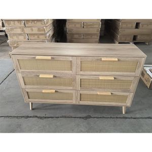 Modern <b>6</b>-<b>Drawer</b> Dresser with Wide Wood Handles Rattan Chest of <b>Drawers</b> for Bedroom <b>6</b> <b>Drawers</b> Chest of Dressers - Product Image 1