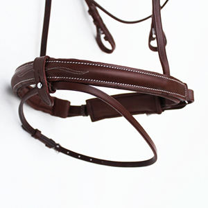 Bridon en cuir pour cheval avec ajustement réglable, collier équestre marron avec design cousu - Product Image 3