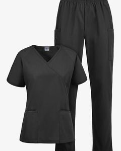 Ensemble de tenue médicale vert olive pour femme : Haut col en V avec poche et pantalon assorti, en tissu mélangé de coton tissé, détection d'aiguilles - Product Image 5