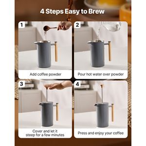 Cafetière à piston en acier inoxydable de 1 litre (34 onces), grande capacité, double paroi isolée, filtre à thé, capacité de 350 ml - Product Image 6