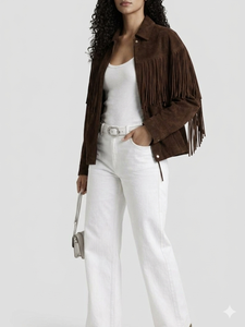 New Premium Wholesale Women <b>Leather</b> Fringe <b>Jacket</b> Dyed Viscose Lining Soft Breathable Fabric Western Style Comfortable Trendy - Product Image 3