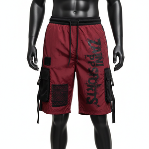 Shorts cargo coupe-vent pour homme, tissu polyester tissé durable GSM, design multi-panneaux avec logo imprimé personnalisé, séchage rapide. - Product Image 6