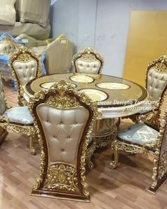 Luxury Highly Crafted Braque <b>Dining</b> Table Set Top Turkish <b>White</b> Gold Finish <b>Dining</b> Table <b>Chairs</b> Set Teak Wood <b>Dining</b> For Usa - Product Image 2