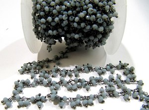 Grey Moonstone Hydro Quartz Dangling Cluster Beaded Rondelle Faceted <b>Rosary</b> Chain - Product Image 4
