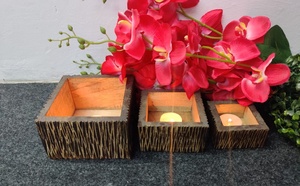 Customized Rustic Small Wooden Square Natural Dark Brown High-Quality Handmade Home Decor Wax Filling <b>Tealight</b> & Candle Holder - Product Image 6