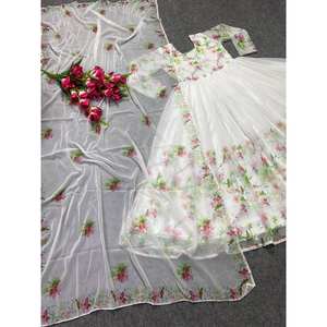 Conjunto de vestido y pantalón Anarkali de diseñador con nuevo estilo elegante y modesto Dupatta - Product Image 4